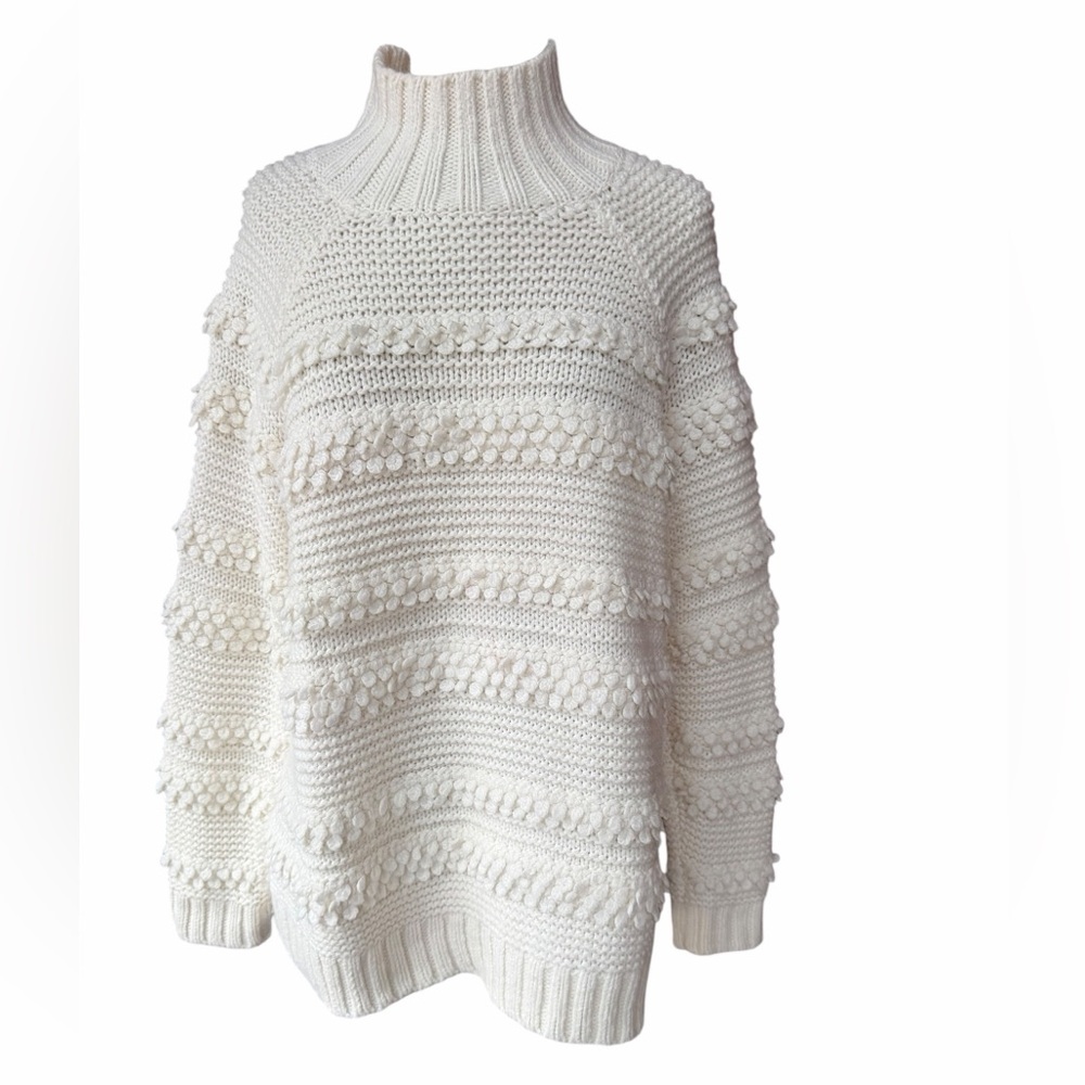 Lou & Grey Off-White Snowbird Bobble Mock Neck Super Soft Oversized Sweater